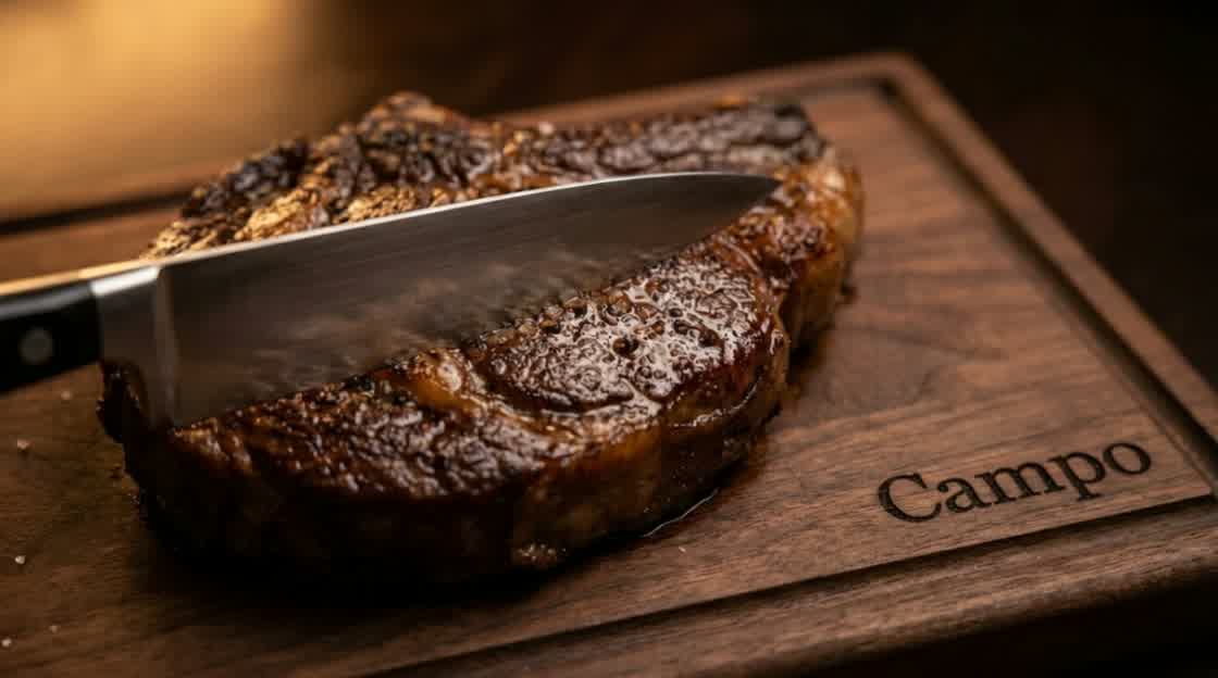 Campo steak na drvenoj dasci prije rezanja